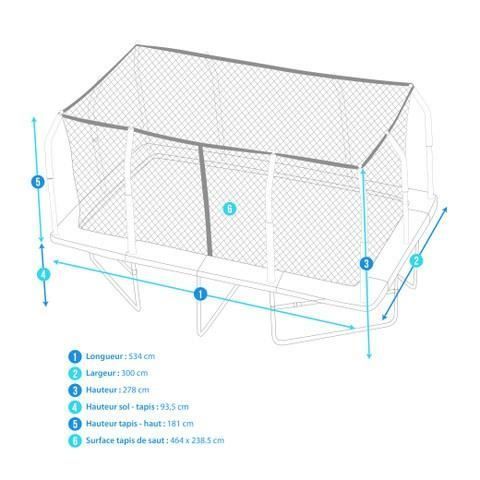 Cama elástica retangular XXXL para jardim - FAMÍLIA - 518 cm x 305 cm, entregue com rede de segurança, lona de proteção e escada.