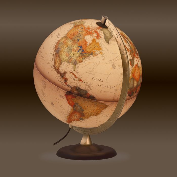 Tecnodidattica – Globo Atmosférico A4, iluminado, giratório, base de madeira, meridiano de metal, cartografia vintage, 30 cm de diâmetro
