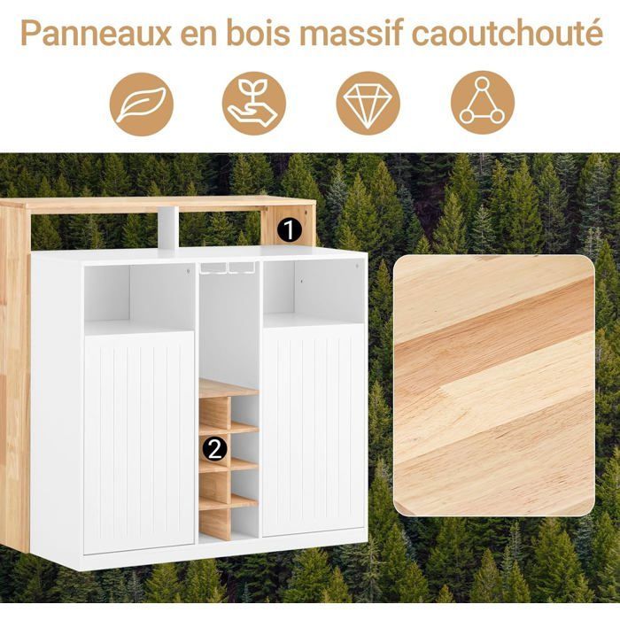 Mueble de cocina tipo isla SoBuy con botellero, 8 compartimentos, 2 puertas, estante para vasos, ideal para buffet, bar, cocina o sala de estar. Color blanco. Medidas: 105 x 60 x 105 cm.