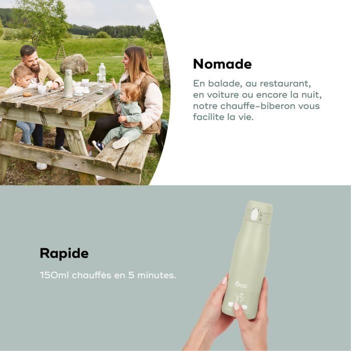 Babymoov Chauffe-biberons nomade Moov&Feed - Capacité 340ml - Température réglable - Maintien chaud, Vert Sauge
