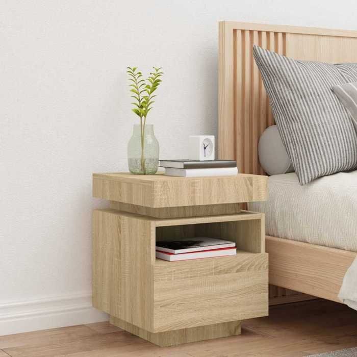 vidaXL Armoire de Chevet avec Lumières LED, Table de Chevet avec Rangement, Table de Nuit Chambre, Moderne, Chêne Sonoma 836788