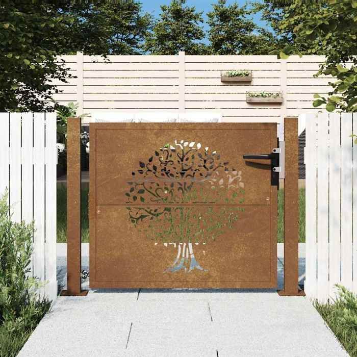vidaXL Portail de Jardin, Portillon de Patio, Barrière de Sécurité, Porte d'Extérieure Terrasse, 105x130 cm Acier Corten 153216