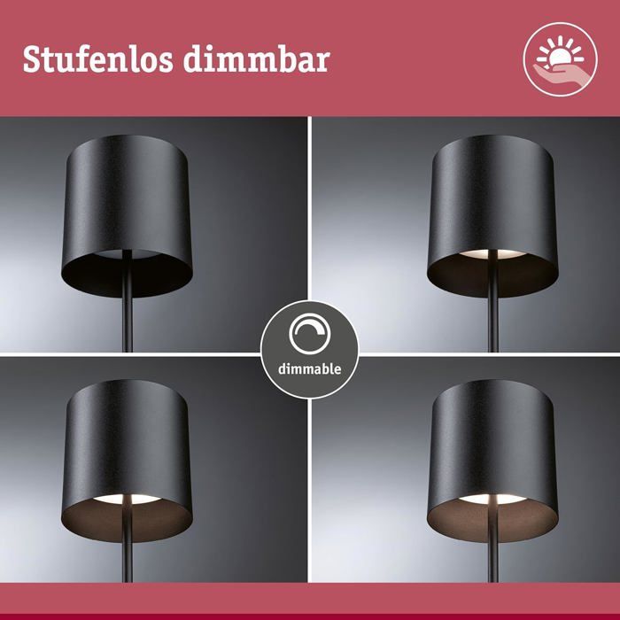 Lampe à poser - Paulmann Tuni - LED rechargeable - IP44 - Noir mat - 2,8W
