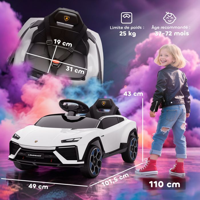 Elektroauto für Kinder – AIYAPLAY – 12 V mit 2,4-GHz-Fernbedienung und 2 Motoren, Höchstgeschwindigkeit 4 km/h – 101,5 x 49 x 43 cm – weiß