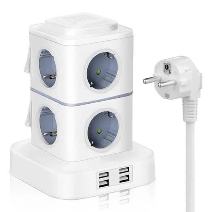Tour Multiprise Électrique,Multiprise Parasurtenseur Parafoudre avec 8 Prises et 4 Ports USB,Multiprise USB 2500W avec Interrupteur