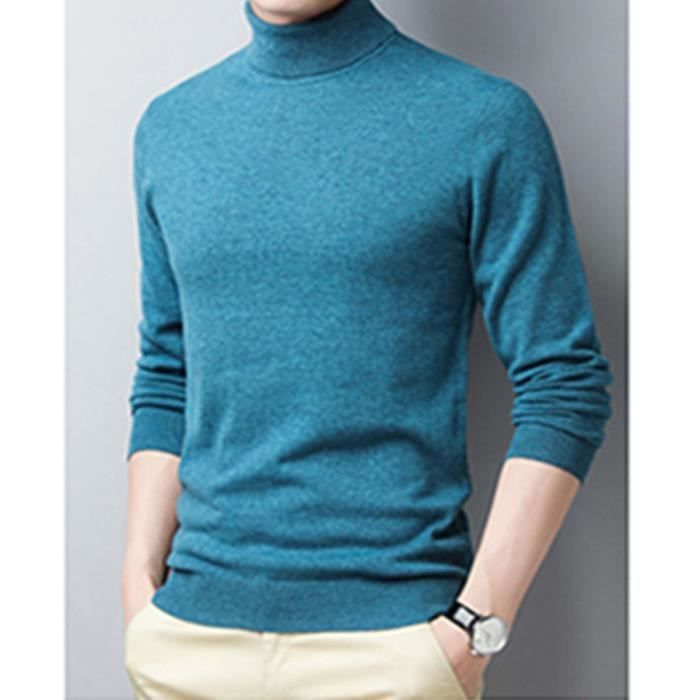 Maglione invernale da uomo in lana a collo alto, vestibilità slim ed elasticizzato - INSFITY - Blu