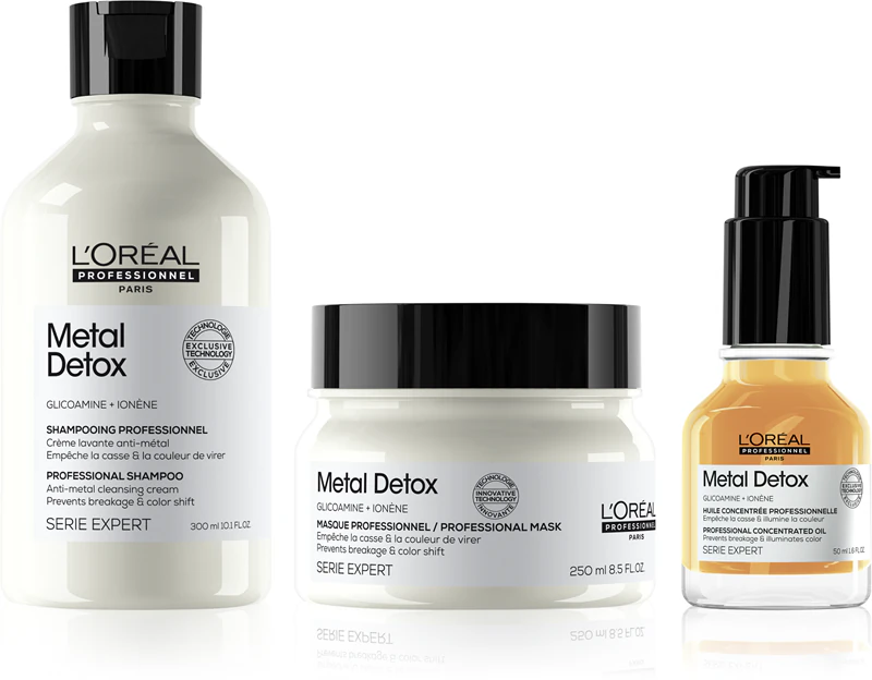 L'Oréal Professionnel Serie Expert Metal Detox, embalagem prática para cabelos danificados.