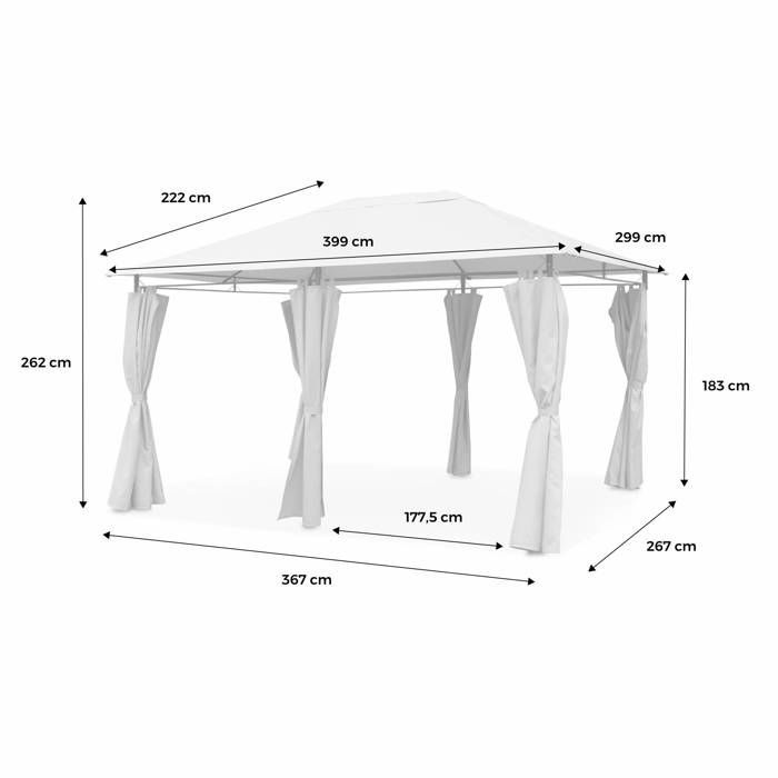 3x4 m Gazebo - Divio - Taupe Canvas - Pergola with curtains. Garden tent. Marquee. Party tent.