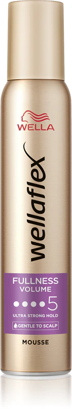 Mousse capilar Wella Wellaflex Fullness Volume com fixação muito forte.