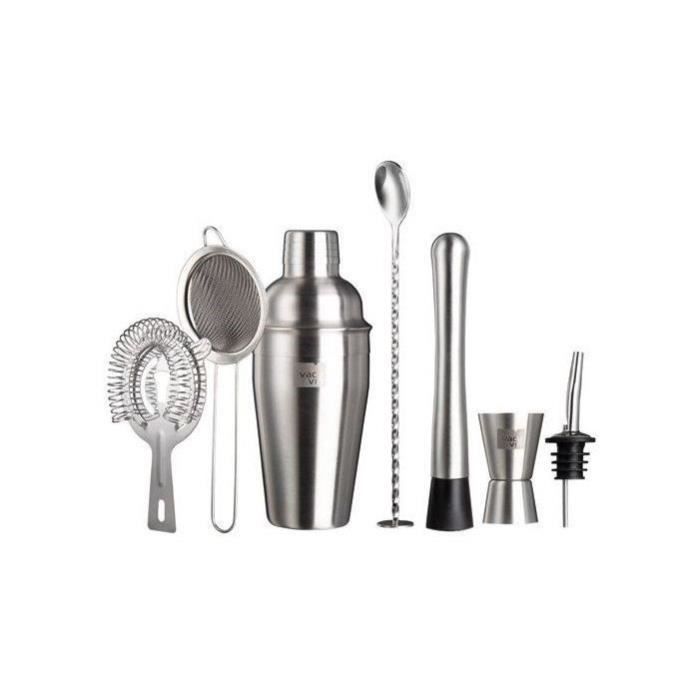 Set da cocktail in acciaio inox da 7 pezzi - VACUVIN - Mixer, misurino, pestello, colino, setaccio, versatore, cucchiaio