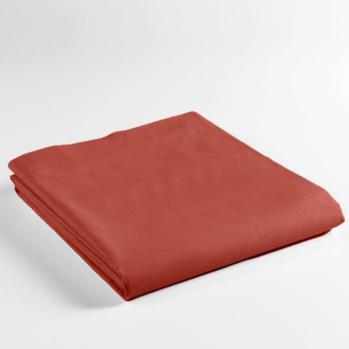 Plat laken 240 x 300 cm 100% katoen 57 draden Terracotta - Afgewerkt met zoom (2 personen)
