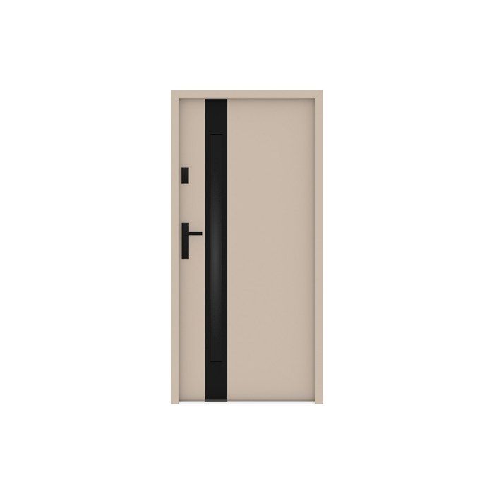 Puerta frontal de acero macizo y acero inoxidable, 207 cm de alto x 100 cm de ancho - cristal ahumado - beige y negro - 55 mm de espesor - apertura a la derecha - BRAGA