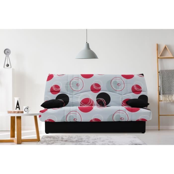 Divano letto a 3 posti con meccanismo click-clack - Tessuto con motivo Planet grigio - L 190 x P 92 cm - DREAM - Stile contemporaneo