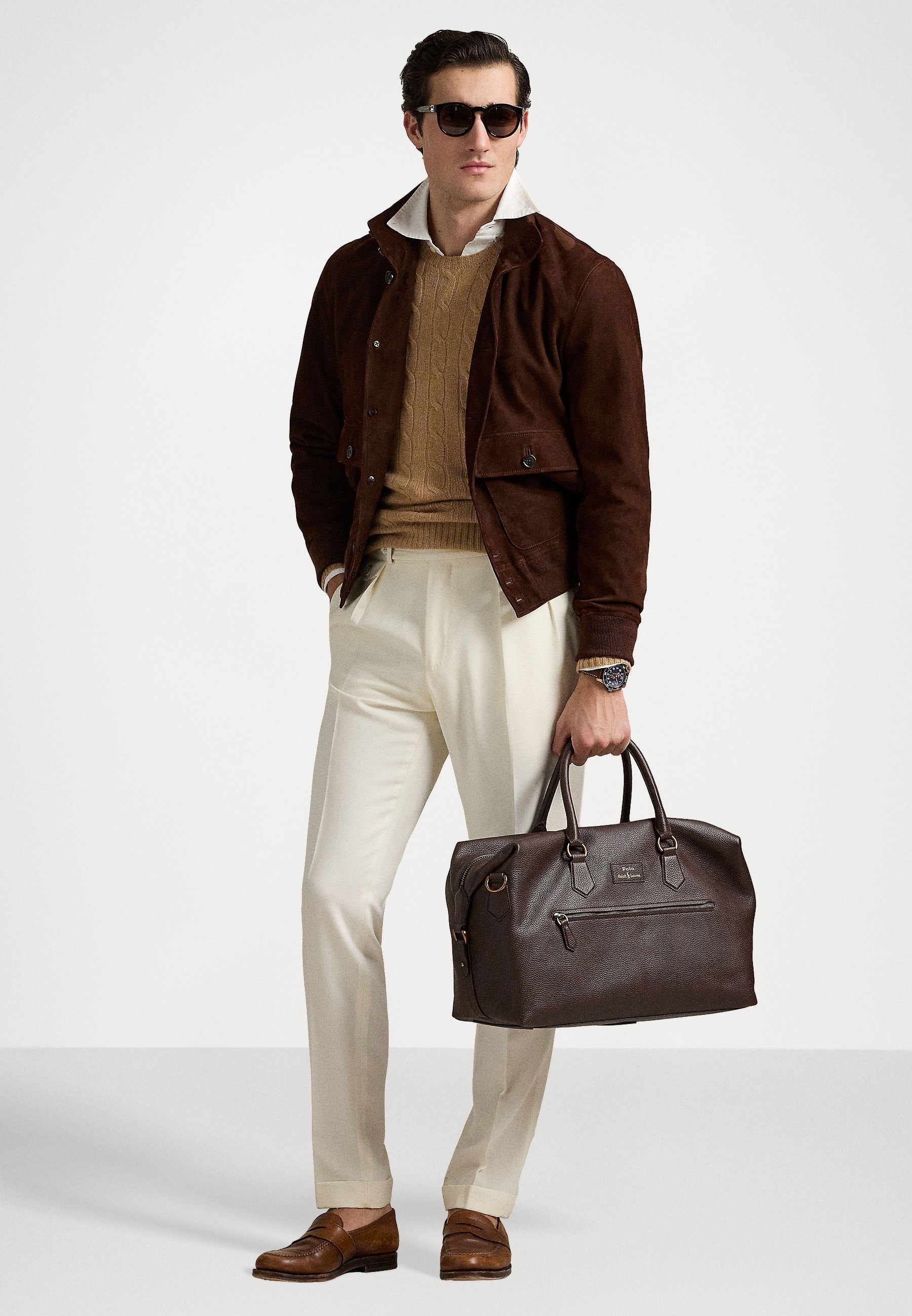 Polo Ralph Lauren PEBBLED Leather DUFFEL - Savaitgalio krepšys - tamsiai rudas