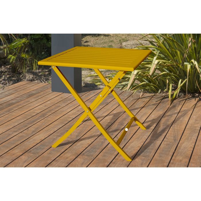 Ensemble repas de jardin 2 places en aluminium - Jaune moutarde