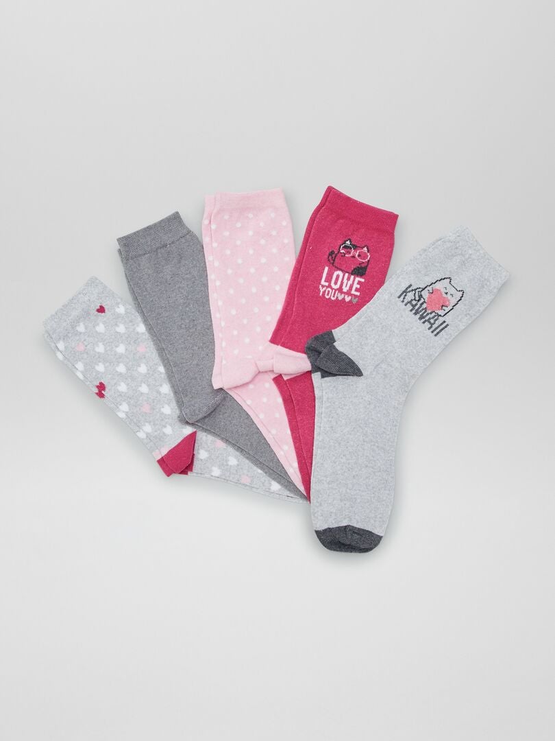 Juego de 5 pares de calcetines estampados - GRIS