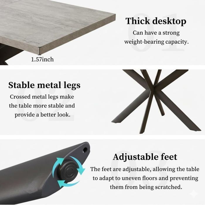 JIEXI Ensemble comprenant une table à rallonges grise et 4 chaises avec housses, idéal pour la cuisine et le salon