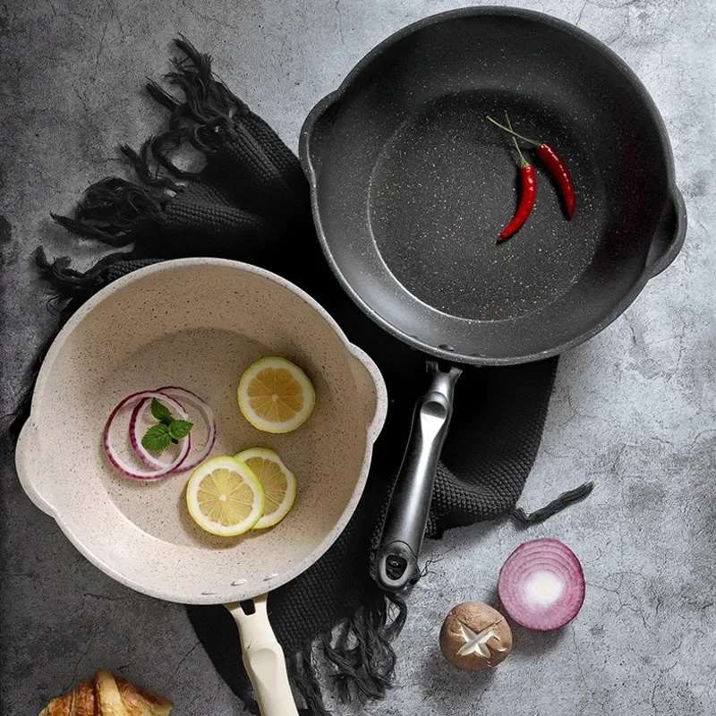 Wok en pierre Maifan, 20 cm, 24 cm, 26 cm, 28 cm, antiadhésif, avec couvercle, compatible avec les plaques à induction, ustensiles de cuisine.