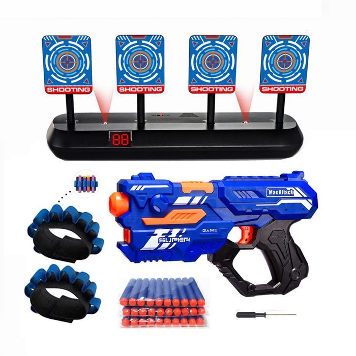 Nerf skjutmål med leksakspistol, automatiskt elektriskt mål med 20 pilar, barnspel för pojkar och flickor i åldrarna 3-9