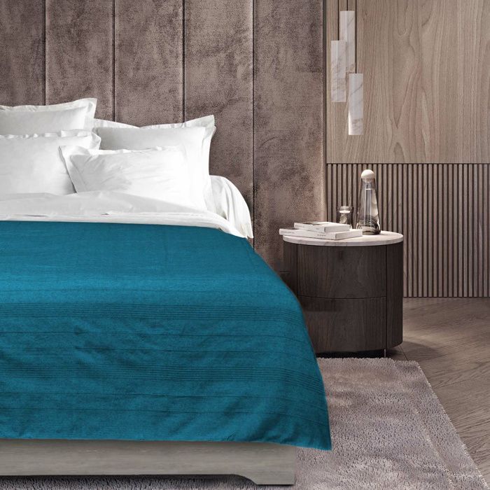 Roll-up throw 220x240 cm – Lucile Blue polycotton with button closure