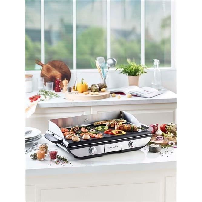 Plancha - RIVIERA & BAR - QPL665 - 2300 W - 2 zonas de cocción - 50 x 30 cm - Acero inoxidable