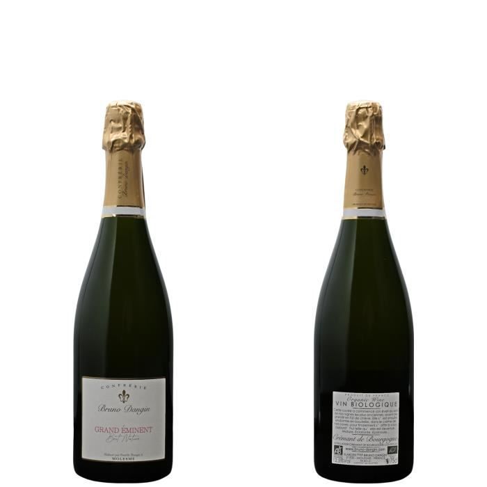 Crémant de Bourgogne Grand Éminent Brut Nature Blanc - Bio - Lot de 6x75cl - Bruno Dangin - Vin effervescent AOC Blanc de Bourgogne