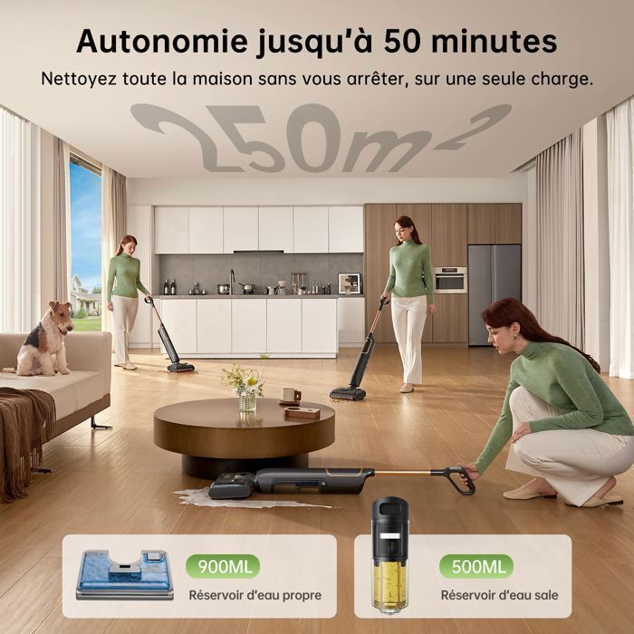 Vactidy Cleanova X7 - Draadloze steelstofzuiger en dweil - 20 kPa, 50 min. gebruiksduur, 1,4 l stofreservoir - 180° kantelbaar - Randreiniging - Nat/droog