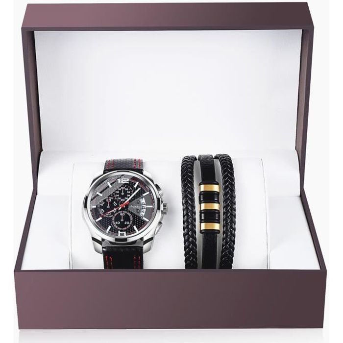Set regalo Orologio da uomo + Bracciale da uomo - Cronografo sportivo al quarzo impermeabile, nero, marca SHARPHY