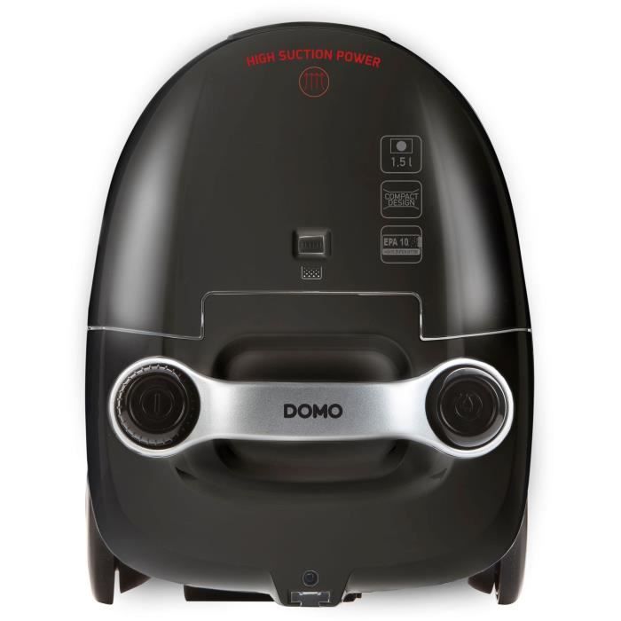 DOMO DO1033S - Aspiradora compacta con bolsa, 450 W - Filtro HEPA10. Radio de acción de 7 m. Capacidad de la bolsa: 1,5 L. Manguera de plástico.