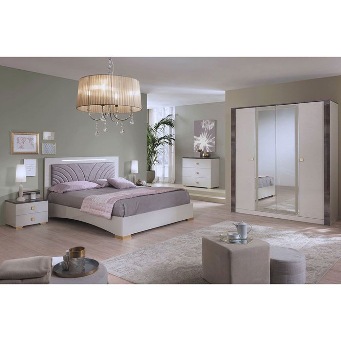 PANACA - Set completo per camera da letto 140x190 cm Crema e Bronzo + LED