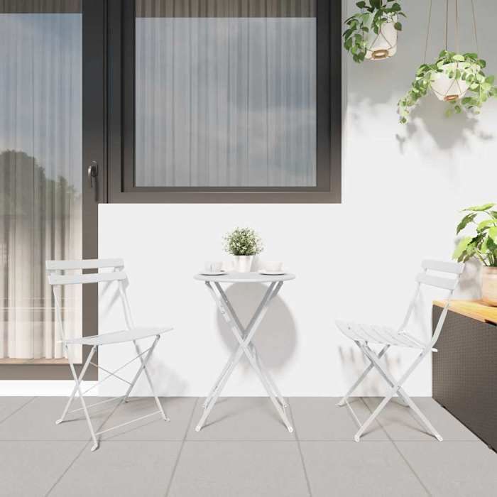 Ensemble bistro pliant - vidaXL - Blanc - Acier - Table pliante - 2 Chaises pliables - Résistant aux intempéries