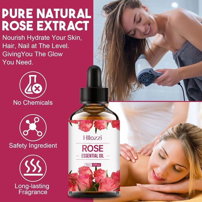 Óleo de rosa para rosto, cabelo e corpo, para aromaterapia e relaxamento (30 ml)