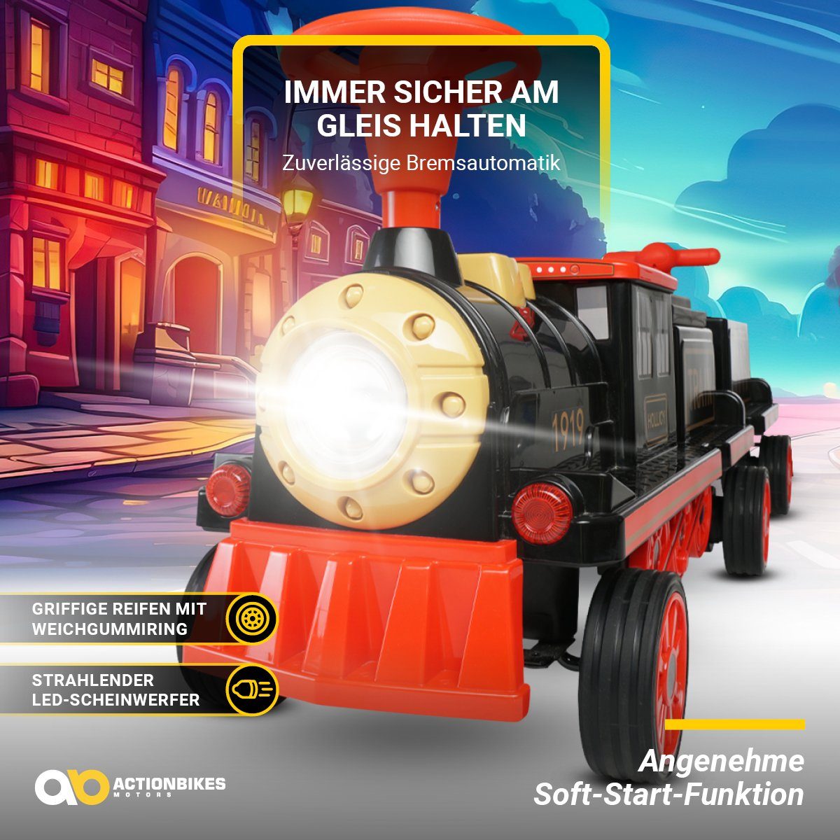 Elektrické dětské auto Actionbikes Motors, dětský elektrický vláček s přívěsem, nosnost 60 kg, (2 kusy), 3 sedadla - klakson a hudba - pozvolný start - 2 x 12 V motory
