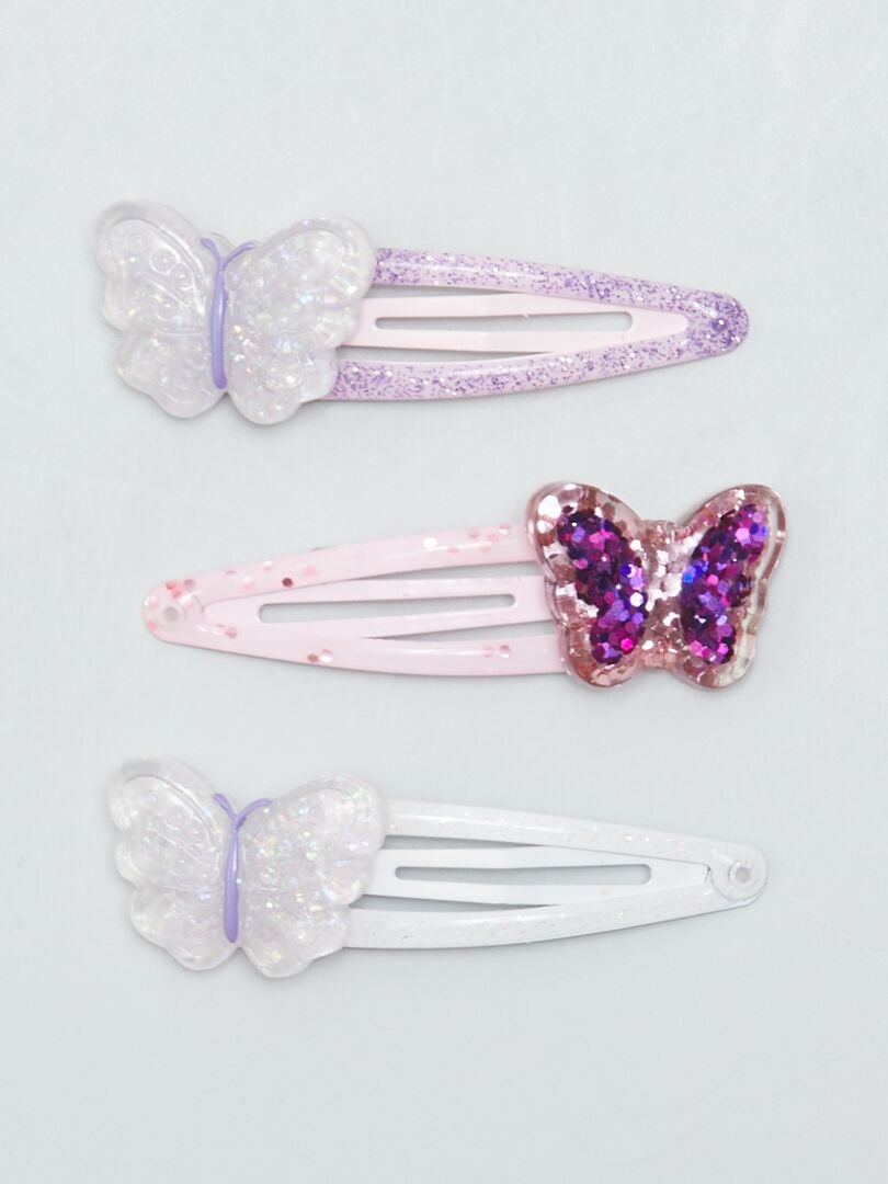 Conjunto de 3 Presilhas de Cabelo Borboleta com Fecho Click-Clack - ROXO