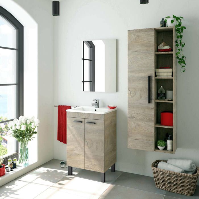 Dmora – Säuleneinheit Los Angeles, 51 x 25 x 135 cm, Eiche, Holzoptik-Paneel und Glas