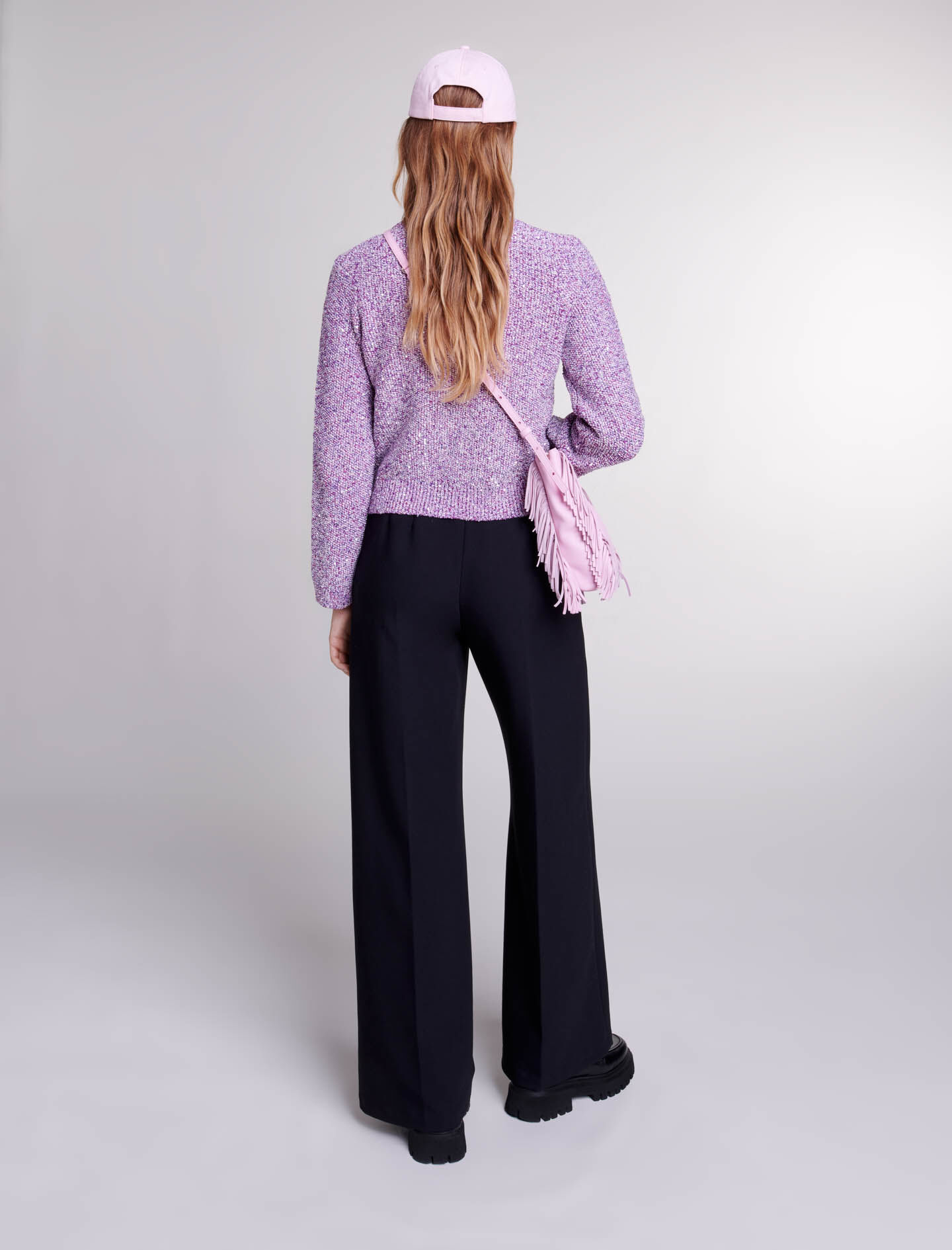 Cardigan tricotat cu paiete - Roz fucsia