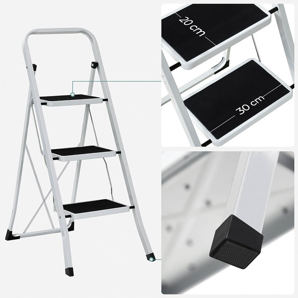 Folding step stool GSL03WT with 3 steps, white