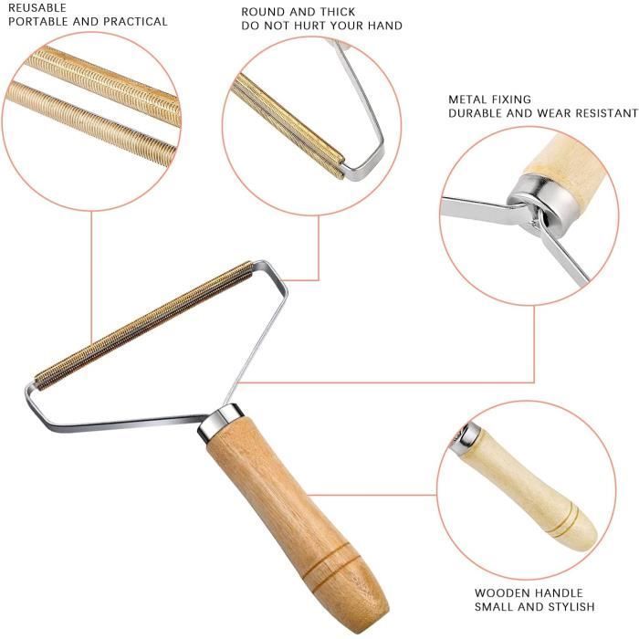 Rasoir Anti Bouloche - Lint Remover Wooden - Manuel Anti Poil - Pour Vêtements et Animaux - 2 Pièces