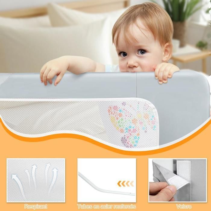 MIPAN. Barandilla para cama de bebé/adulto/de seguridad - Ampliada, ajustable, plegable y anticaídas - Blanca y gris