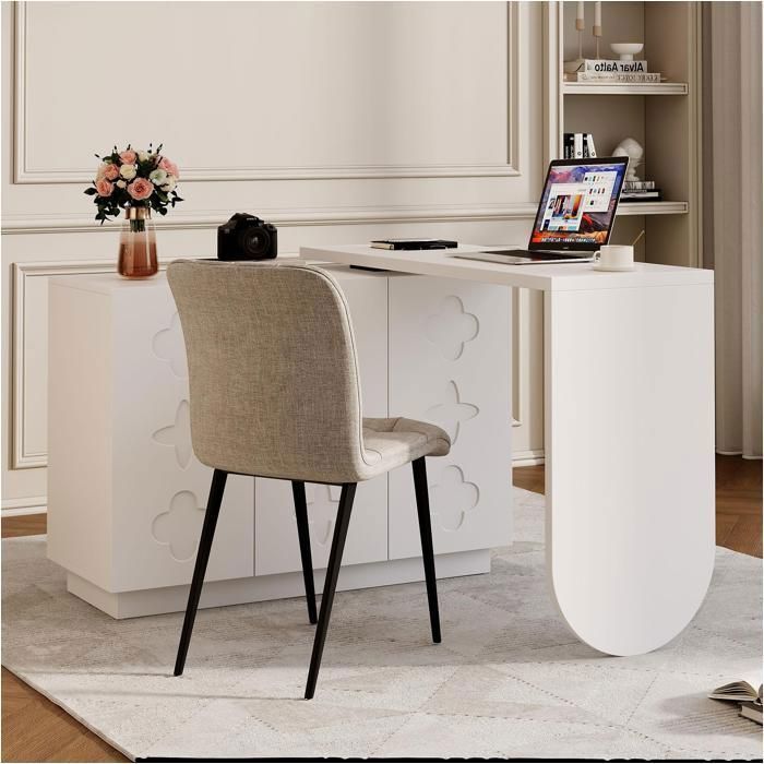 Bureau Blanc Pivotant en L - avec Meuble de Rangement pour Bureau, Gain de Place - 110 x 40 x 75 cm