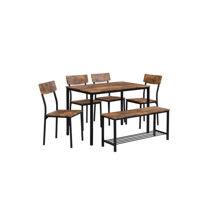 SogesHome TABLE A MANGER AVEC CHAISES Bois & Acier, Set 1 Table + 6 Sièges, 110x70x75 cm