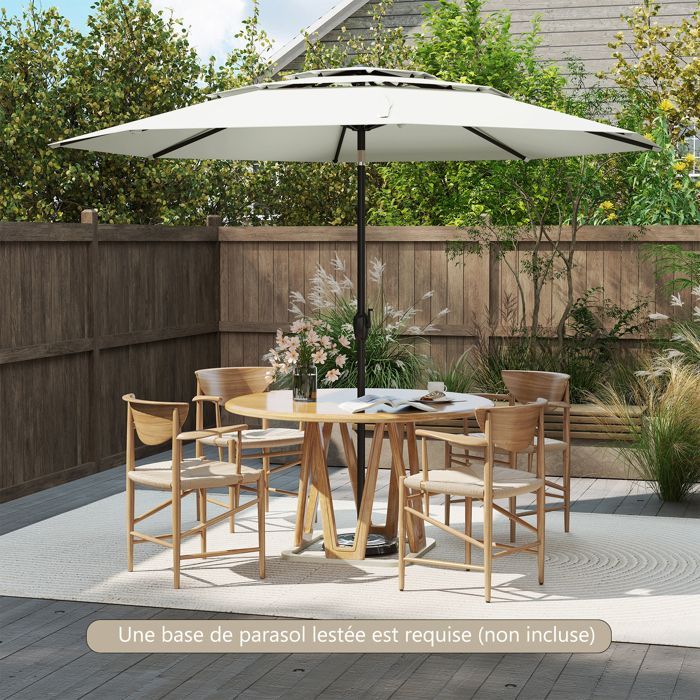 Parasol de Terrasse Ventilé à 3 Niveaux de 300 cm - COSTWAY - Inclinaison à Bouton-Poussoir - Manivelle - 8 Baleines Robustes - Blan