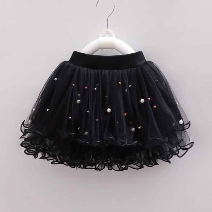 Falda tutú de punto con cuentas para niñas, ropa de baile de verano, negra