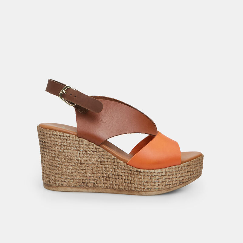 BATA Damsandaler med kil, 8 cm i läder
