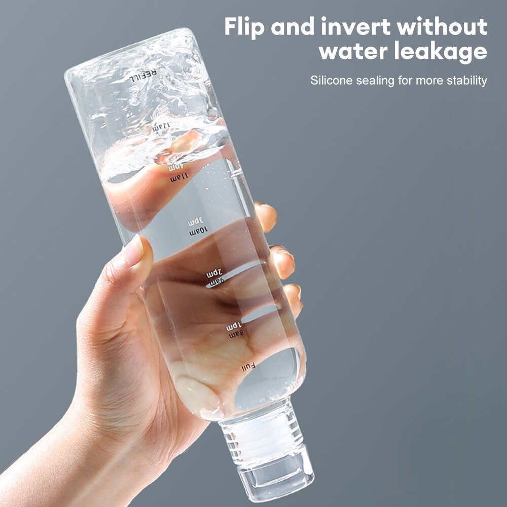 500/750 ml große Kunststoff-Wasserflasche mit Zeitmarkierungsdeckel für Wasser, Milch, Saft – transparenter Trinkbecher