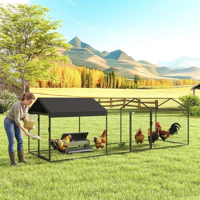 Gallinero exterior PawHut - Cubierta impermeable, 2 puertas laterales, para 3-5 gallinas - Acero - 3x1x1m - Negro