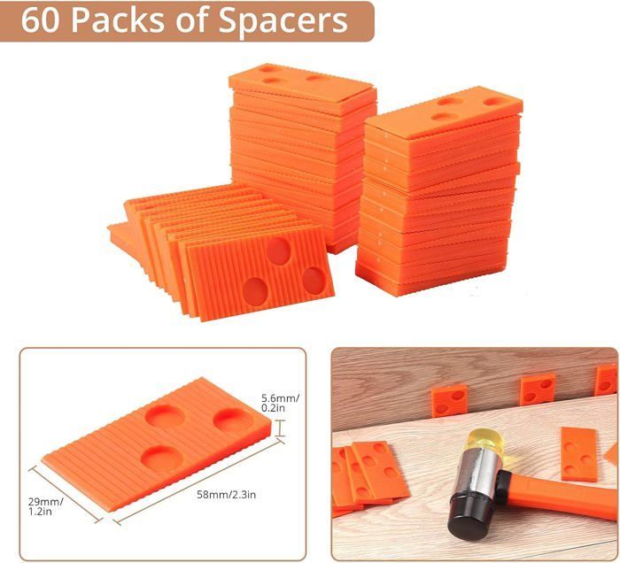 Kit de Instalação de Piso Laminado, Kit de Instalação de Piso Laminado com 60 Espaçadores, Bloco de Batida, Barra de Tração Reforçada