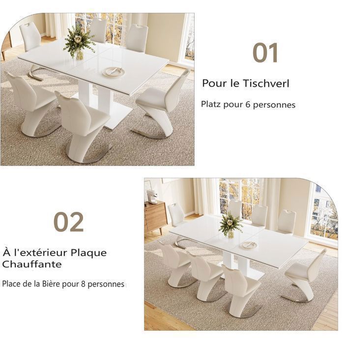 JIEXI Extendable Table, Modern Dining Table, Rectangular MDF Kitchen Table 160-200 cm