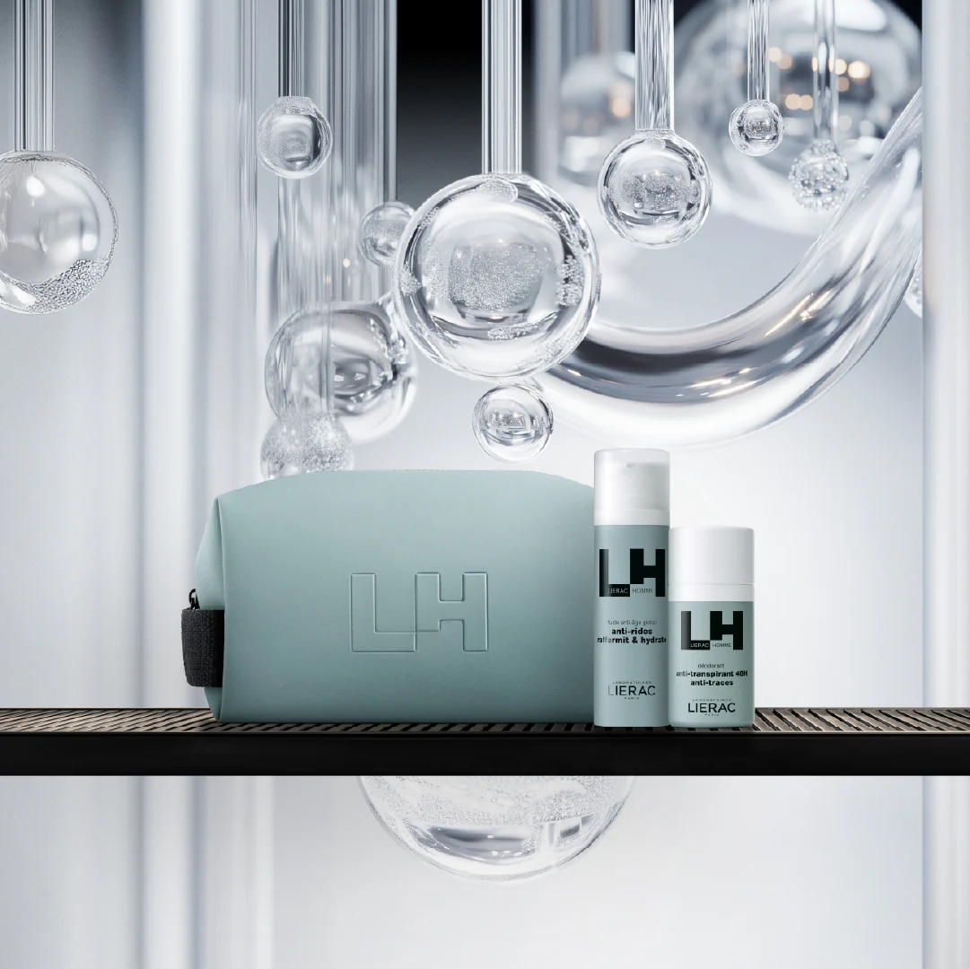 Lierac Homme Fluido Anti-Eta' + Deodorante + Pouch - Cofanetto Antirughe, Fluido viso antirughe