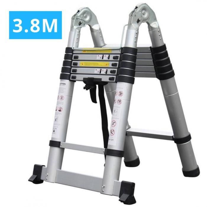 Escalera telescópica doble, aluminio, 2x6 peldaños, altura 3,8 m (1,9+1,9)